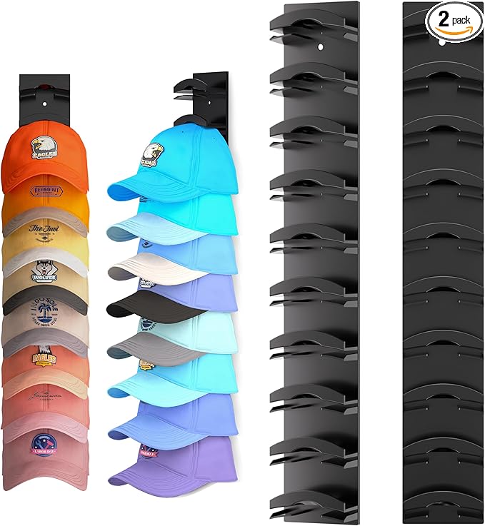 Hat Organizer for Baseball Caps 2Pack, Hat Rack for Wall by Houoisheck