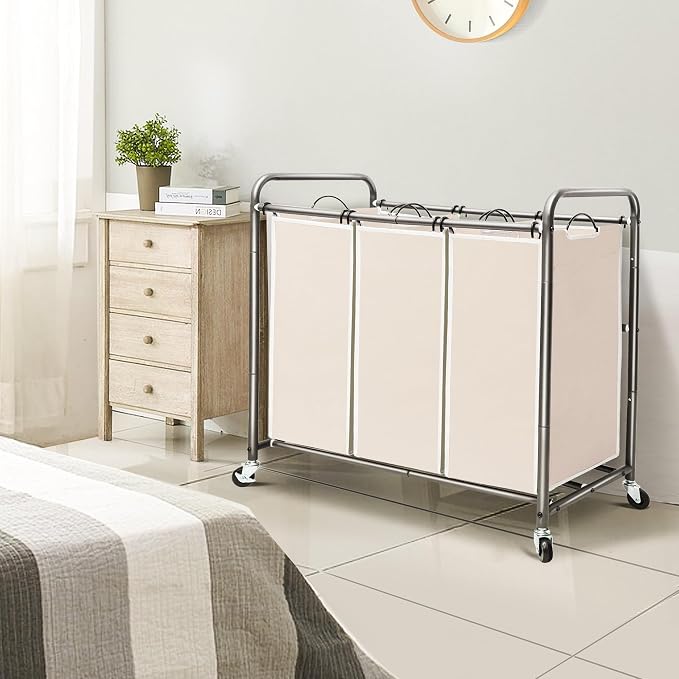 STO STO Laundry Sorter 3 Section, 3 Bag Clothes Hamper, Rolling Laundry Cart - Image 2