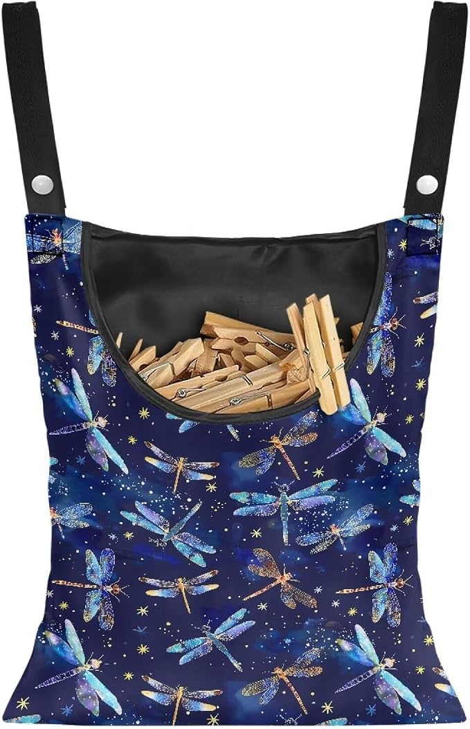 2 Pcs Galaxy Dragonfly Print Handy Laundry Clothespin Bag Holds 100 by LJMKZJN