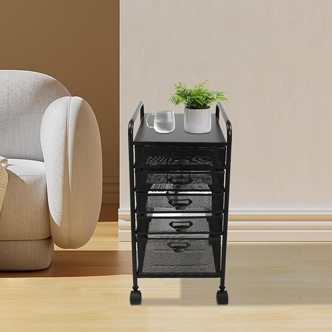 Rolling File Cabinet with 5 Drawers Craft Cart Organizer with Wheels Slim - Image 5
