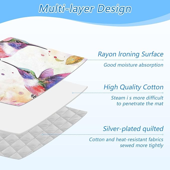 Watercolor Rose Pink Spring Hummingbird White Ironing Mat - Image 4
