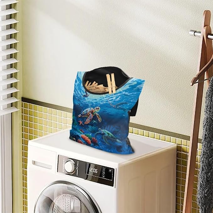 Sea Turtle Clothes Pin Hanging Bag Multi Purpose Clothespin Storage Organizer - Image 2