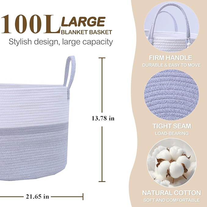 Woven Storage Basket with Handle, Nursery Hamper in Baby Nursery&Bathroom - Image 2