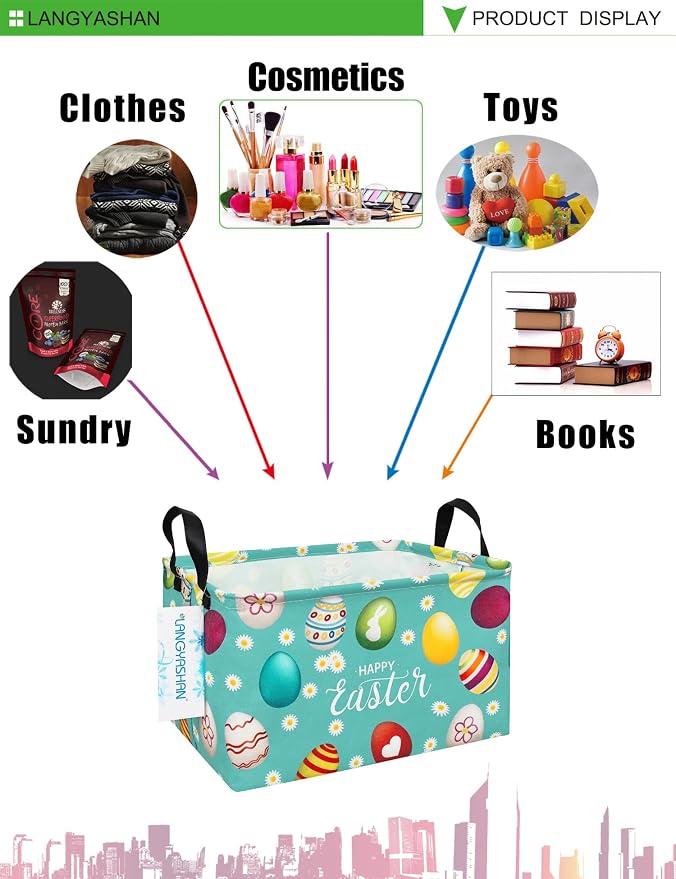 LANGYASHAN Rectangular Storage Bin Collapse Canvas Fabric Cartoon Storage Basket - Image 3