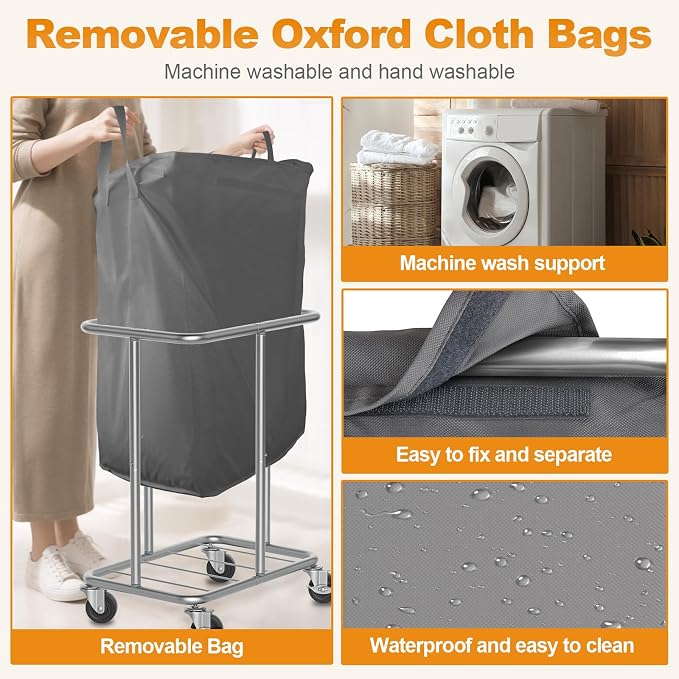 Laundry Basket with Wheels, Rolling Laundry Hamper, 46 Gallons, Removable and - Image 4