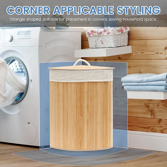 Laundry Hamper with Lid & Inner Bag Large Capacity Bamboo Laundry Basket Space - Image 3