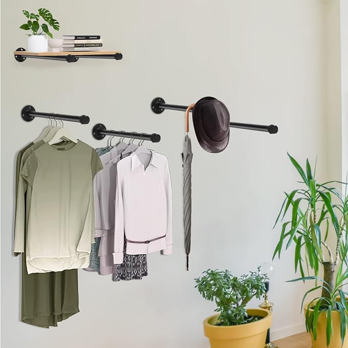 6 Pcs Industrial Pipe Clothes Bar 12 Inch Rustic Black Iron Pipe Clothing Rack - Image 5