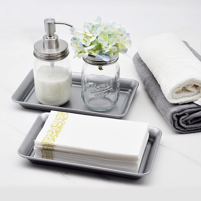 Vintage Farmhouse Decor Metal Vanity Tray, Countertop Guest Hand Towel Storage - Image 5