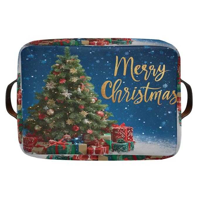 Tree Christmas Blue Print Rectangular Storage Bin Basket - Image 8