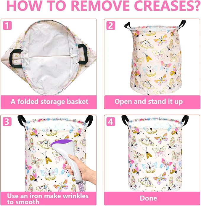 KUNRO Round Spring Butterfly Laundry Gift Basket Storage Hamper, Clothes - Image 7