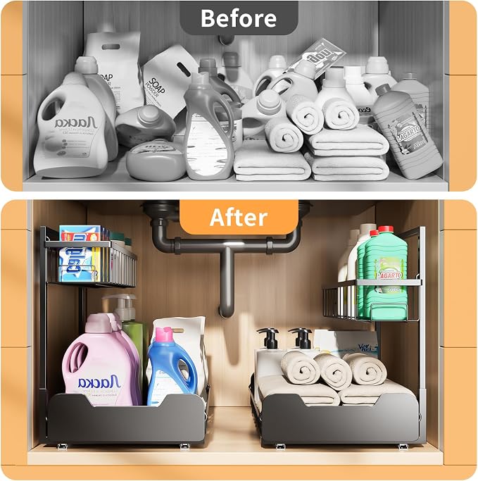 Under Sink Organizer, 2-Tier Thickened All-Metal L-Shaped Pull Out Cabinet - Image 7