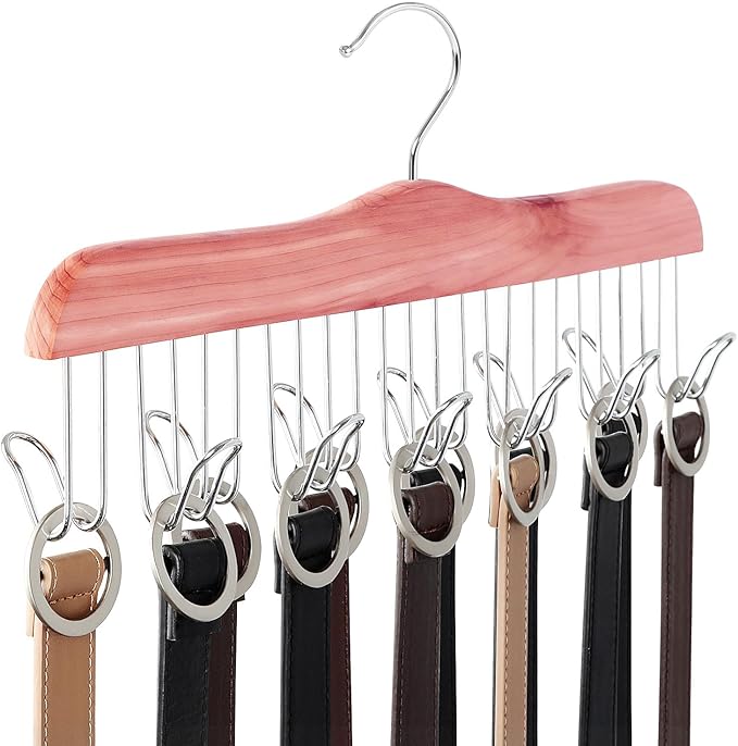 TOPIA HANGER American Red Cedar Wood Belt Hanger, Belt Organizer Rack by TOPIAHANGER
