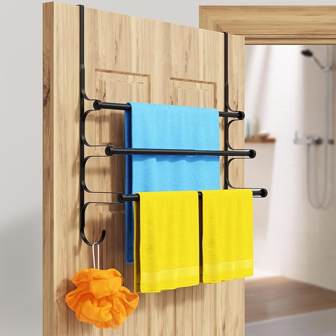 Over The Door Towel Rack, Extendable Triple Towel Storage Holder - Image 5