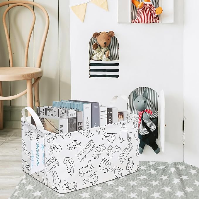 LANGYASHAN Rectangular Storage Bin Collapse Canvas Fabric Cartoon Storage Basket - Image 5