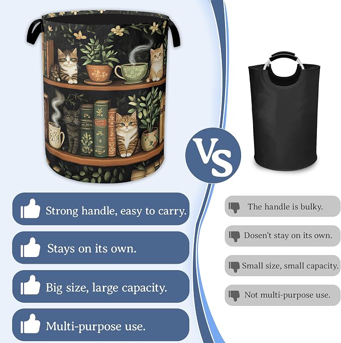 Cute Cat Laundry Basket, Foldable Oxford Cloth Bookshelf Laundry Hamper - Image 3