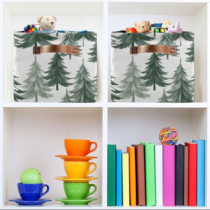 Pfrewn Christmas Square Storage Basket Woodland Rustic Forest Pine Trees - Image 7