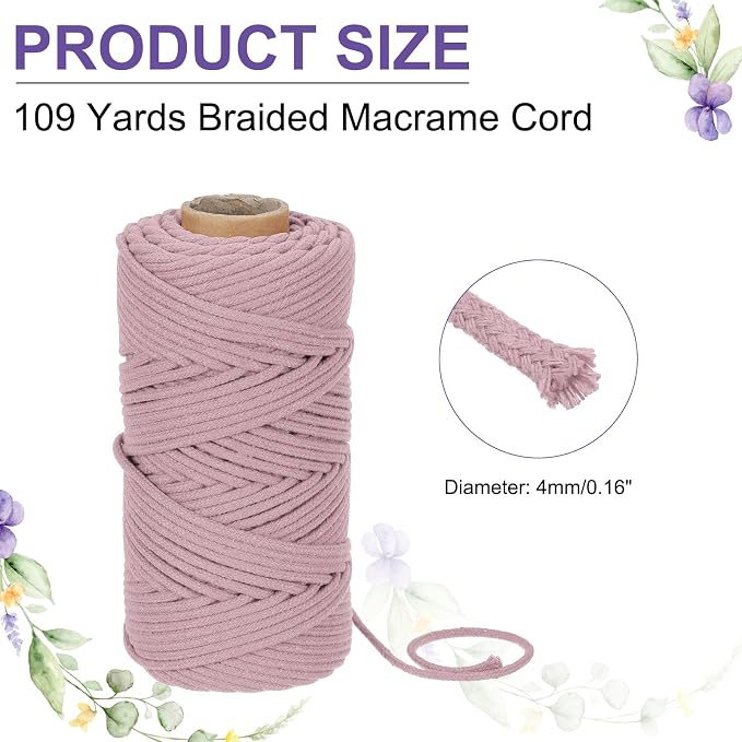 MECCANIXITY Braided Macrame Cord, 4mm x 109 Yards Natural Cotton Rope Macrame - Image 2