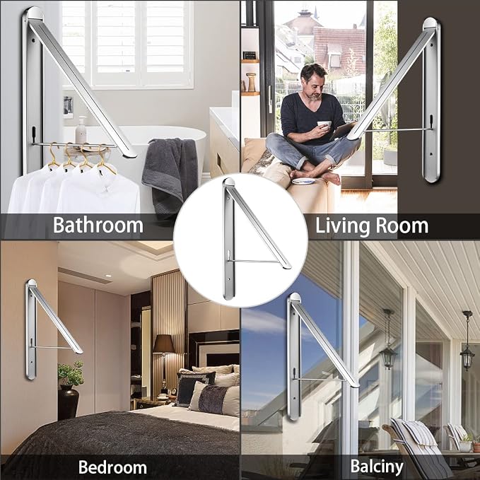 Clothes Drying Rack Folding Indoor And Outdoor Universal, Wall Mounted Folding - Image 8