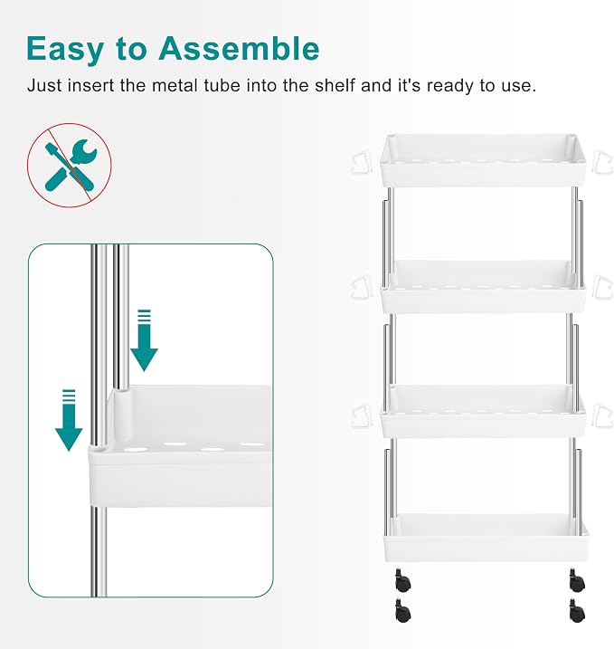YSSOA Rolling Storage Cart, 4 Tier Slim Mobile Shelving Unit - Image 6