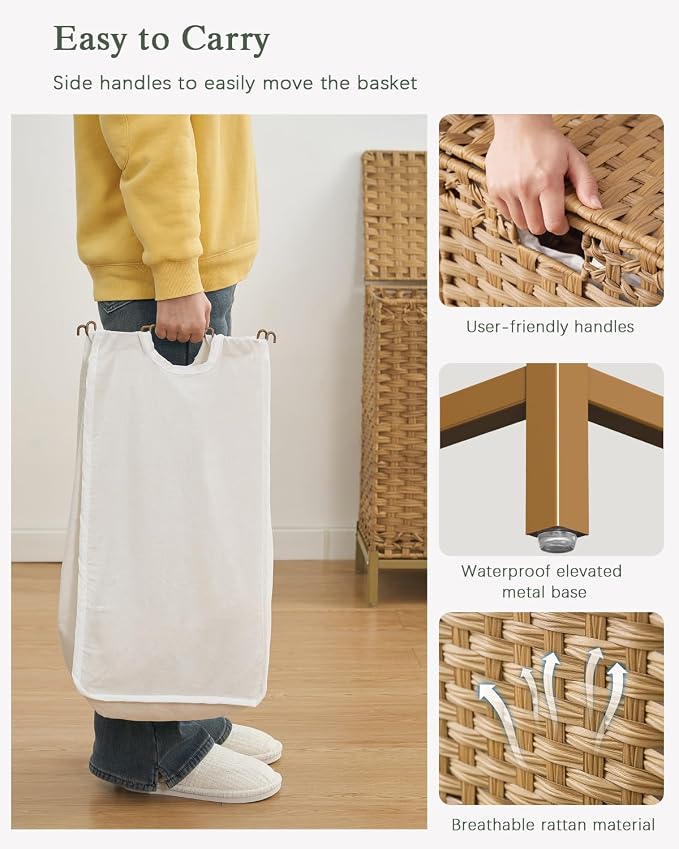 Laundry Hamper with Lid, 112 L Handwoven Rattan Wicker Laundry Basket, 2 - Image 3