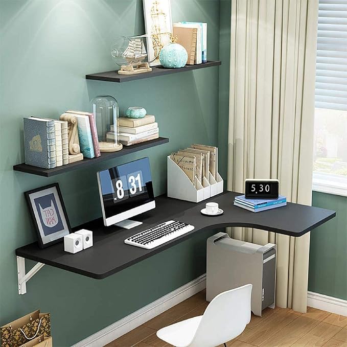 Corner Wall-Mounted Drop-Leaf Table L-Shaped Wall-Mounted Folding Table Folding by Unknown