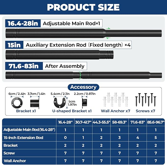 Mavivegue Closet Rod, 17 to 84 Inch Adjustable Closet Rods - Image 4