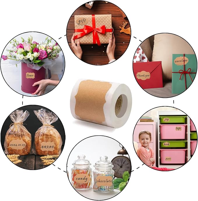 300 Pcs 2'' x 3''Natural Kraft Tags Sticker Self-Adhesive Customize Holiday - Image 3