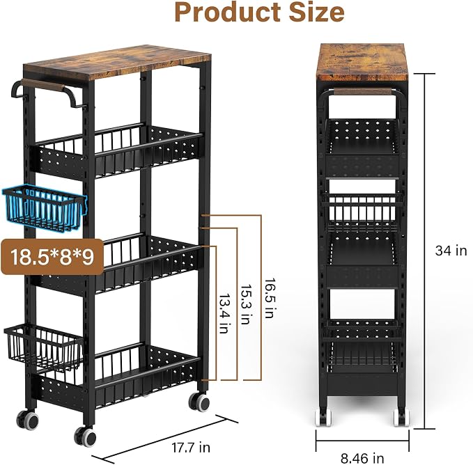7.8 Inch Ultra-Slim 4-Tier Rolling Storage Cart - Image 7