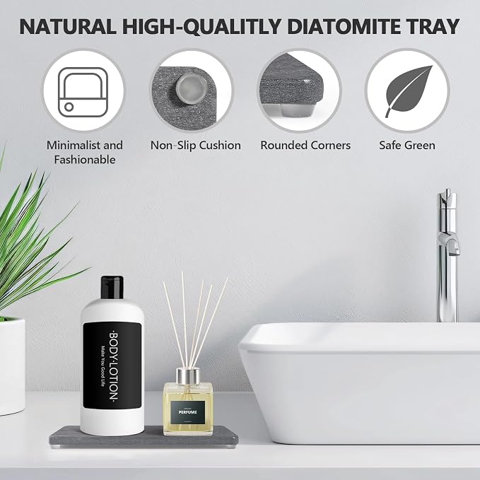 Bathroom Sink Vanity Trays, Water Absorbing Diatomite Drying Stone Soap Tray - Image 3