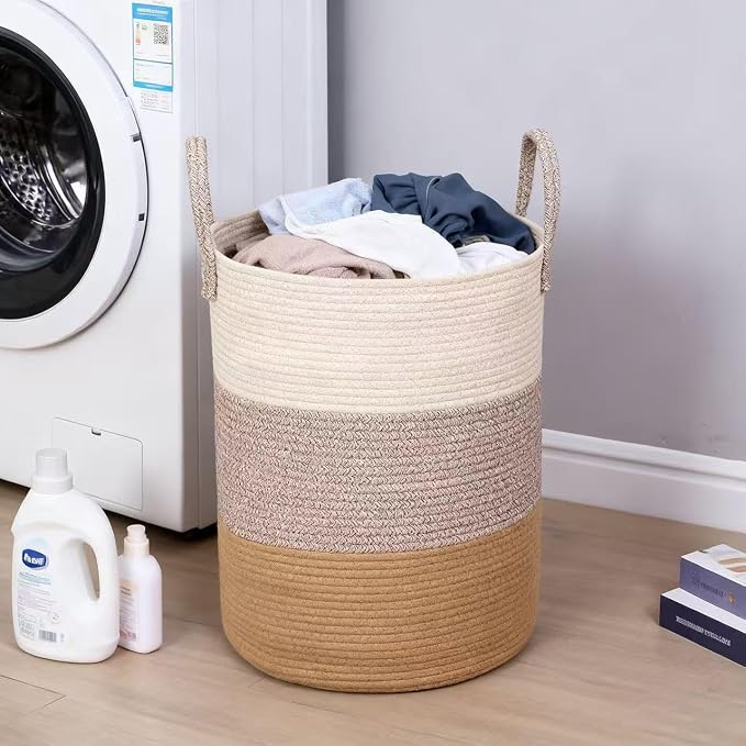 Laundry Basket, Woven Cotton Rope Laundry Hamper, 60L by Gorocking