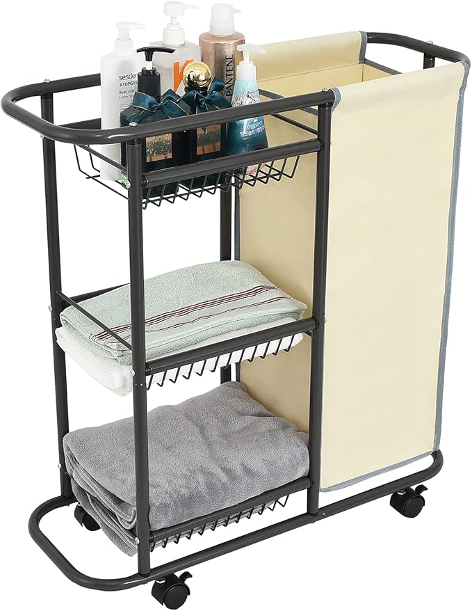 Laundry Sorter Cart Movable Bathroom Organizer Gray Laundry Storage Baskets by Lucalda