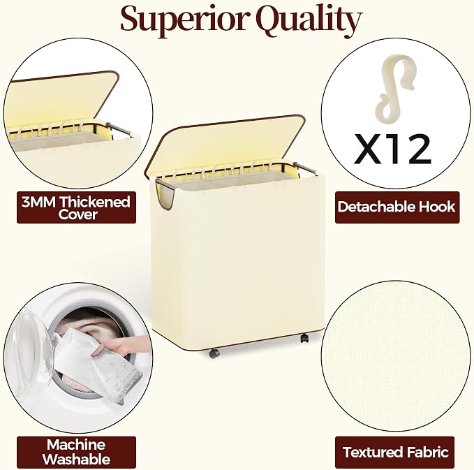 LAMU 160L Laundry Basket with Wheels, Rolling Laundry hamper with Lid and 3 - Image 6