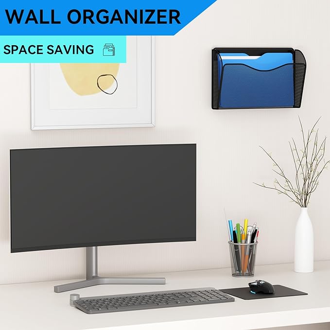 6 Single Pocket Wall File Holder, Mesh Hanging File Folder Paper Organizer - Image 2
