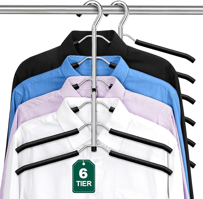 for 3 Pack Space Saving 6 Tier Coat Hangers, Non Slip Foam Padded, Closet by Unknown
