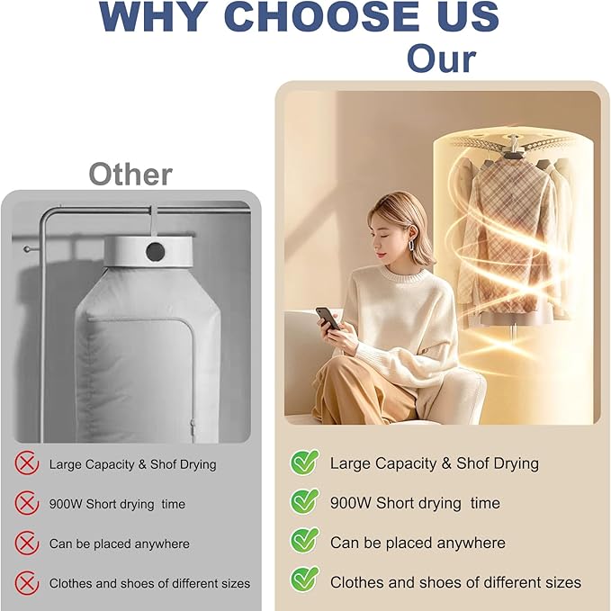 Portable Clothes Dryer, 900W Fast Drying & Large Load Capacity - Image 5
