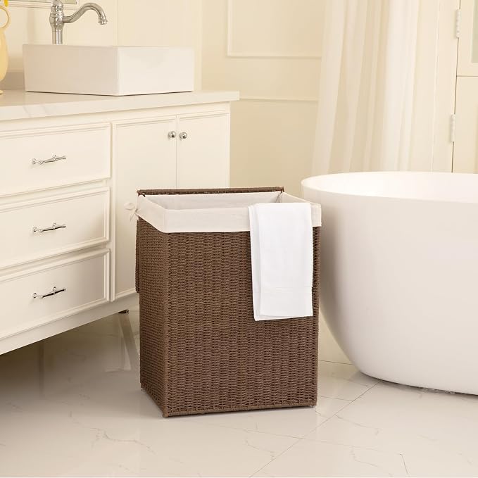 OIAHOMY Laundry Hamper with Lid, 23.8 Gal Wicker Hamper with Removable Liner - Image 7