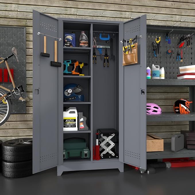 Metal Utility Cabinet, Broom Closet Storage Cabinet - Image 2