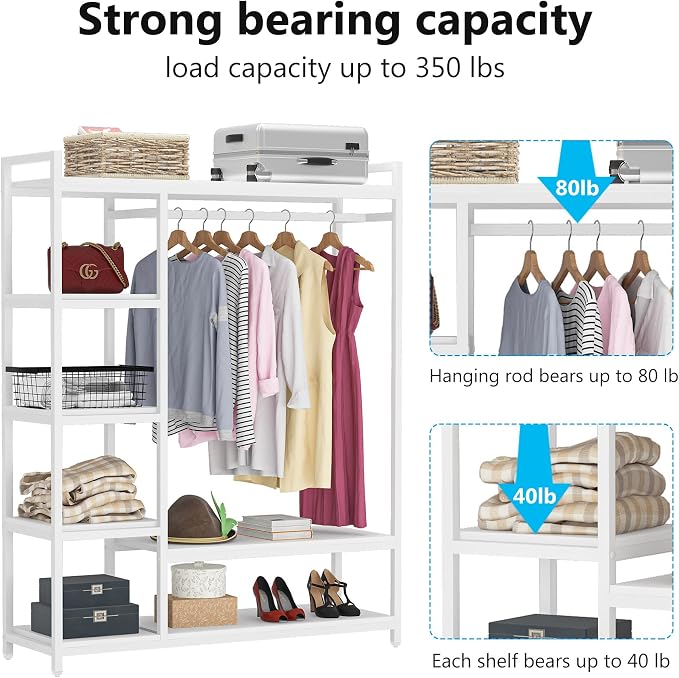 LITTLE TREE Free Standing Wood Closet Clothes Rack, Heavy Duty Grament Rack - Image 4