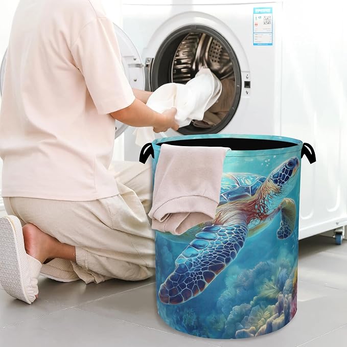 SeaTurtle Ocean Laundry Hamper, Coral Dirty Clothes Laundry Basket - Image 7