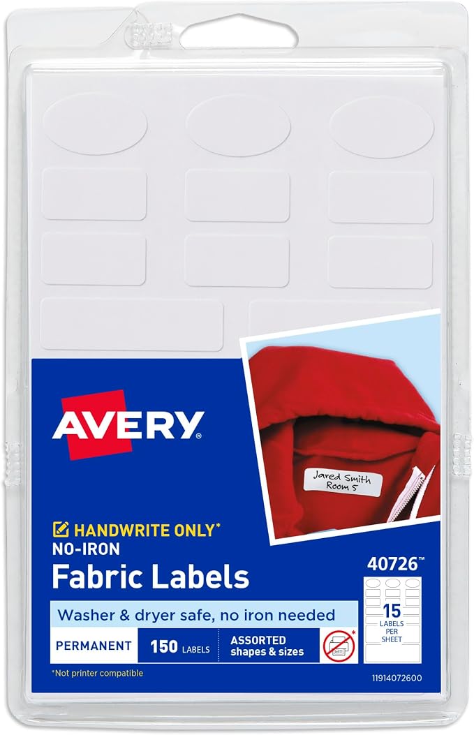 Avery No-Iron Fabric Labels, Washer and Dryer-Safe Waterproof Labels, by Avery