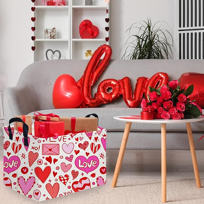 Rectangular Valentines Basket, baby Gift Basket Empty, Heart Print easter - Image 3