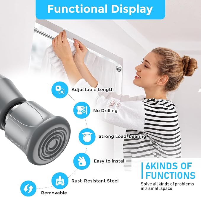 AIZESI 4PCS Silver Tension Rod 17 to 28 Inch, Adjustable Spring Curtain Rods No - Image 2