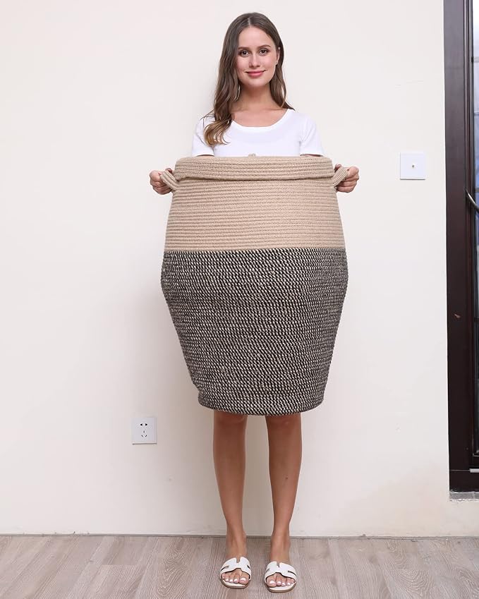 26"x20" Handcrafted Tall Cotton Rope Basket - Image 3