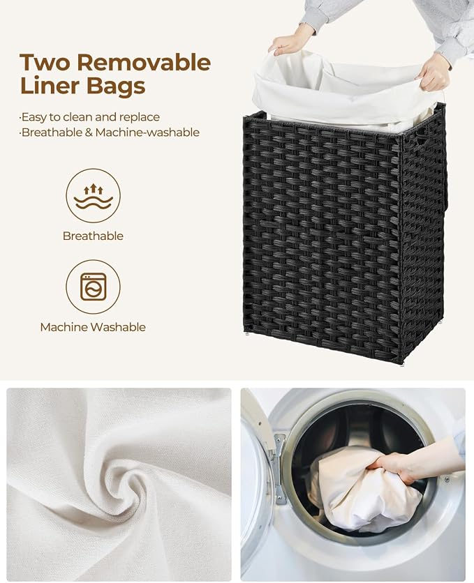 Greenstell Laundry Hamper with Lid, 90L Clothes Hamper with 2 Removable Liner - Image 4