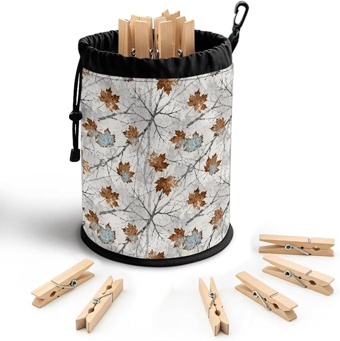 Clothespin Bag Holder Purple Damask Pattern Hanging Clothespin Bag - Image 6