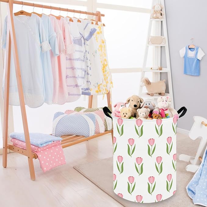 Tulip hamper, Girls Nursery Hamper, Waterproof foldable baby laundry basket - Image 5