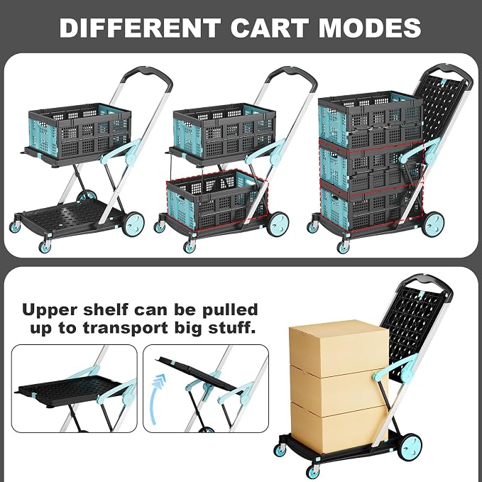 Foldable Shopping Cart, 200 lbs Capacity Grocery Carts on Wheels - Image 6