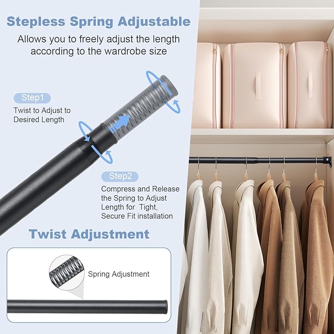 Closet Rods For Hanging Clothes, 17-159 Inches Stepless Spring Adjustable - Image 3