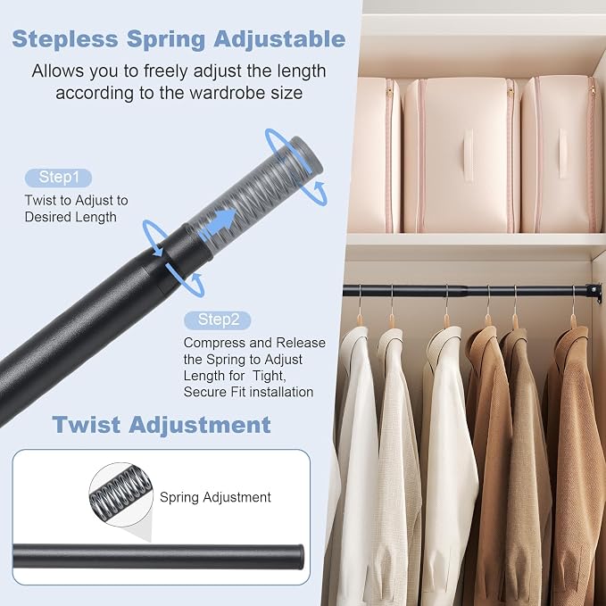 Closet Rods For Hanging Clothes, 17-54 Inches Stepless Spring Adjustable Closet - Image 3