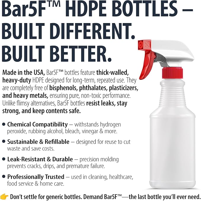 Bar5F 16-Ounce Spray Bottles | HDPE, Phthalates-Free | All-Purpose, Chemical - Image 2